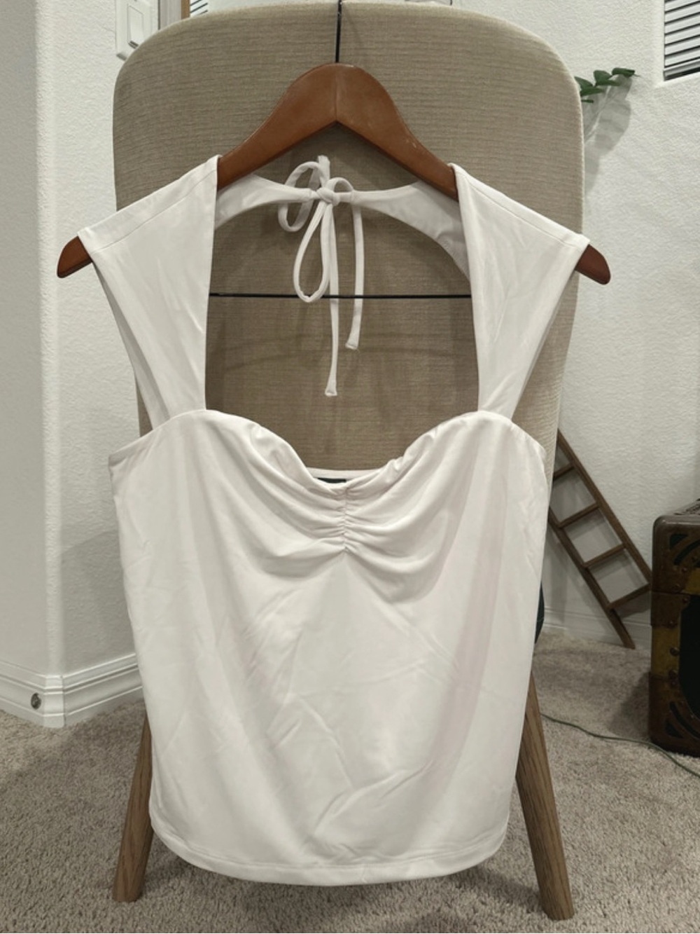 Wild Fable White Halter Ruched Tie-Back Cami